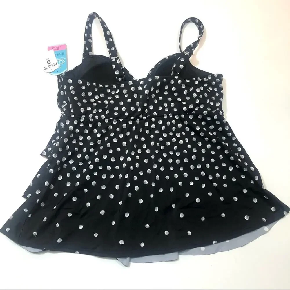 Swim Solutions Polka Dot Tiered Tankini Swim Top